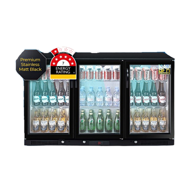 318L 3-Door Commercial Wine Bar Fridge Chiller Can Cooler Mini Freezer in Black