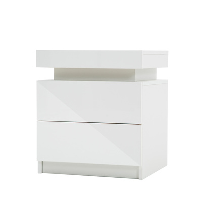 Bedside Table 2 Drawers Rgb Led Cabinet Nightstand - Aurora White