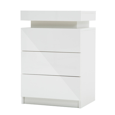 Bedside Table 3 Drawers Rgb Led Cabinet Nightstand - Glory White