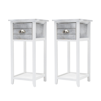 Valerie Grey Bedside Table Drawer Vintage Side Cabinet (2X)