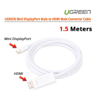 UGREEN MINI DISPLAY MALE TO HDMI CABLE -WHITE 1.5M (10449)