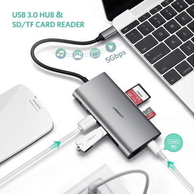 Type C 8 In 1 Multifultion Adaptor Vga/Usb3.0 X 3/Sd/Tf/Typec Pd Protoca