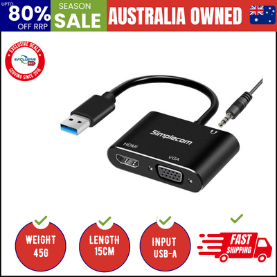 Usb To Hdmi + Vga Video Card Adapter With 3.5Mm Audio