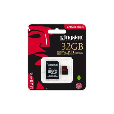 KINGSTON Canvas React: MicroSD 32GB , 100MB/s read and 70MB/s write with SD adapter  SDCR/32GB