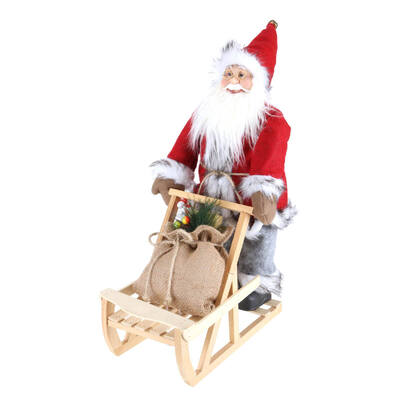 45cm x 30cm Santa & Wooden Sleigh Decorative Statue Intricate Details