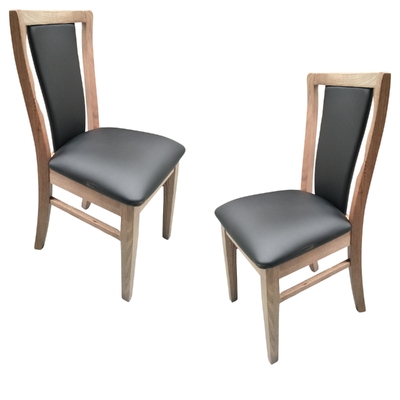 2Pc Set Dining Chair Pu Leather Seat Padded Back Solid Oak Timber Wood