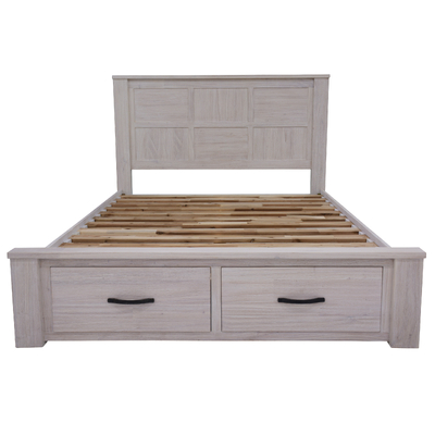 Bed Frame Queen Size Timber Mattress Base With Storage Drawers - White