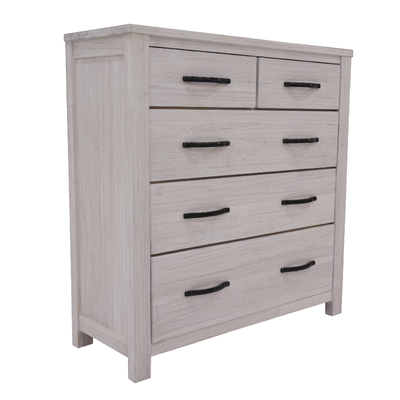 Tallboy 5 Chest Of Drawers Solid Ash Wood Bed Storage Cabinet - White