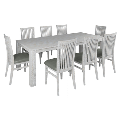 9Pc Dining Set 225Cm Table 8 Pu Seat Chair Solid Mt Ash Wood - White