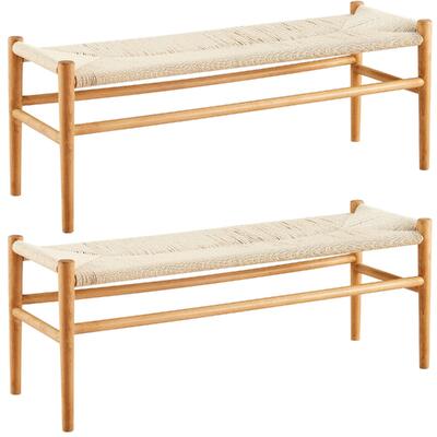 2Pc Wishbone 120Cm Beech Timber Replica Hans Wenger Dining Bench Natural