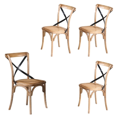 4Pc Set Dining Chair X-Back Birch Timber Wood Woven Seat Natural