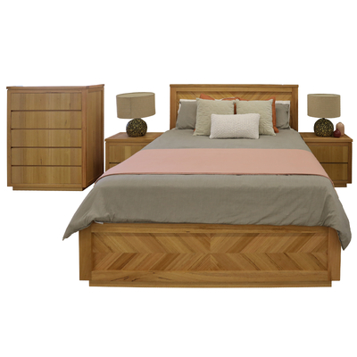 4Pc Queen Bed Frame Bedroom Suite Timber Bedside Tallboy Package Set