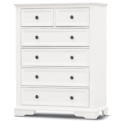 Tallboy 6 Chest Of Drawers Solid Acacia Wood Bed Storage Cabinet - White