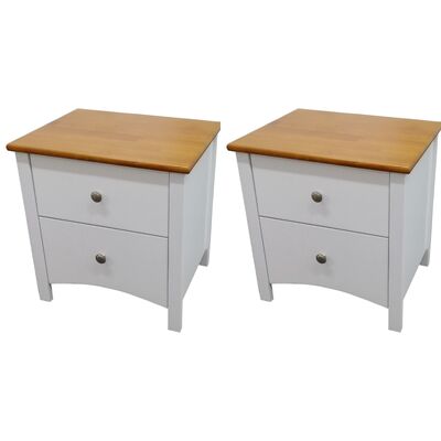 Bedside 2Pc Bedroom Set Drawers Nightstand  Storage Cabinet - White