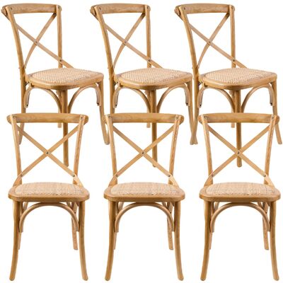 Crossback Dining Chair Set Of 6 Solid Birch Timber Wood Ratan Seat - Oak