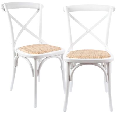 Crossback Dining Chair Set Of 2 Solid Birch Timber Wood Ratan - White