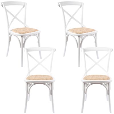 Crossback Dining Chair Set Of 4 Solid Birch Timber Wood Ratan - White