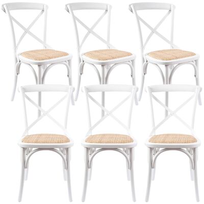 Crossback Dining Chair Set Of 6 Solid Birch Timber Wood Ratan - White