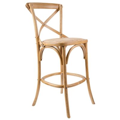 Crossback Bar Stools Dining Chair Solid Birch Timber Rattan - Oak