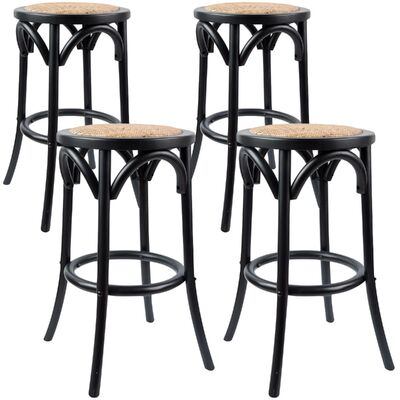 4Pc Round Bar Stools Dining Stool Chair Solid Birch Wood Rattan Black