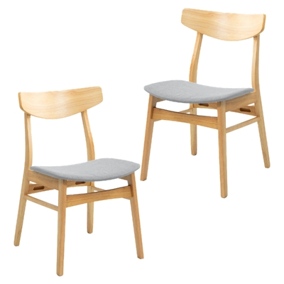 2Pc Set Dining Chair Fabric Seat Scandinavian Style Solid Rubberwood