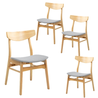 4Pc Set Dining Chair Fabric Seat Scandinavian Style Solid Rubberwood