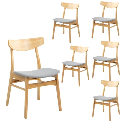 6Pc Set Dining Chair Fabric Seat Scandinavian Style Solid Rubberwood