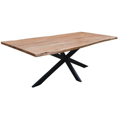 Dining Table 210Cm Live Edge Solid Acacia Timber Wood Metal Leg -Natural