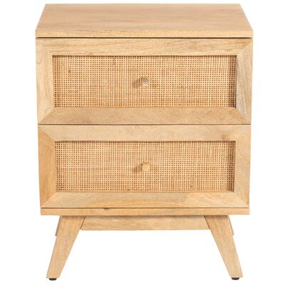 Bedside Table 2 Drawer Storage Cabinet Solid Mango Wood Rattan Natural