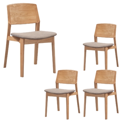 4Pc Set Dining Chair Fabric Seat Scandinavian Style Solid Ash Wood Oak