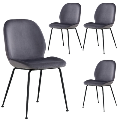 Dining Chair Set Of 4 Fabric Seat With Metal Frame - Charcoal