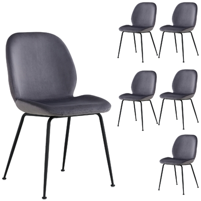 Dining Chair Set Of 6 Fabric Seat With Metal Frame - Charcoal