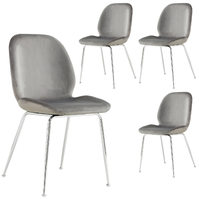 Dining Chair Set Of 4 Fabric Seat With Metal Frame - Grey