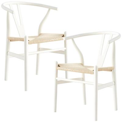 Set Of 2 Wishbone Dining Chair Beech Timber Replica Hans Wenger - White