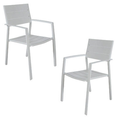 2Pc Set Outdoor Dining Table Chair Aluminium Frame White