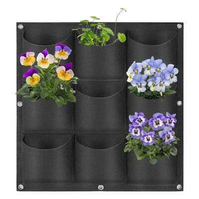 9 Pockets Wall Hanging Planter Grow Bag Vertical Garden Flower Black