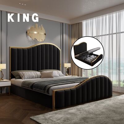 Luxury King Bed Frame with Storage - Black Velvet