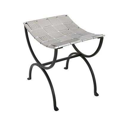 Small Black Dining Bench Seat With Woven Stainless Steel Top