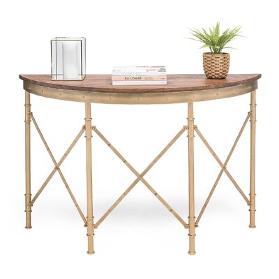 Wooden Hallway Console Table Half Round Shape In French Brass Finish