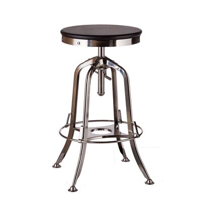 Industrial Height Adjustable Swivel Bar Stool - Wooden, Nickel Black