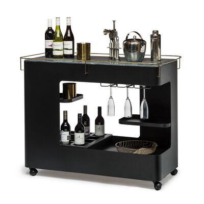 Large Contemporary Black Gold Drinks Trolley Bar Cart