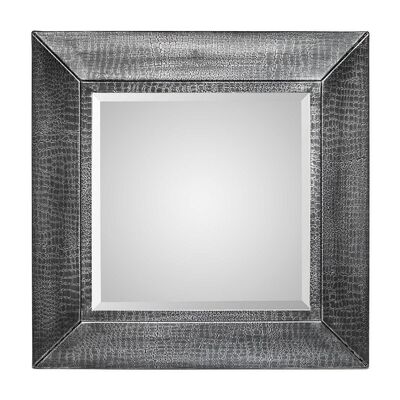 Square Wall Mirror with Croc Pattern Frame in Silver Finish