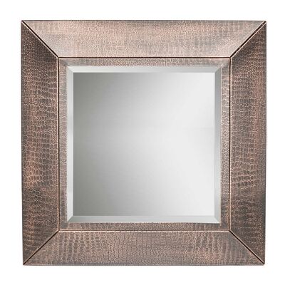 Square Wall Mirror With Croc Pattern Frame In Copper Finish