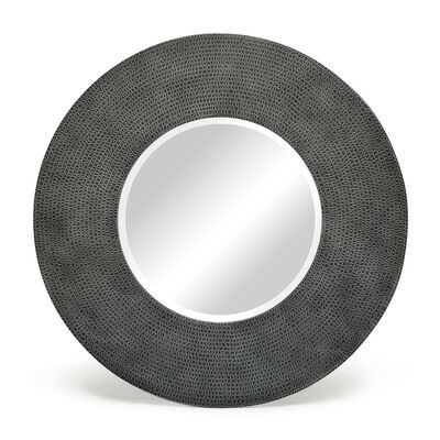 Round Wall Mirror With Croc Pattern Frame In Black Silver Finish