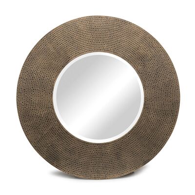 Round Wall Mirror With Croc Pattern Frame In Gold Black Finish