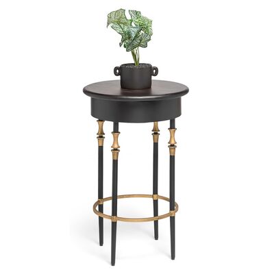 Wooden Round Gold Black Side Table With Finial Legs