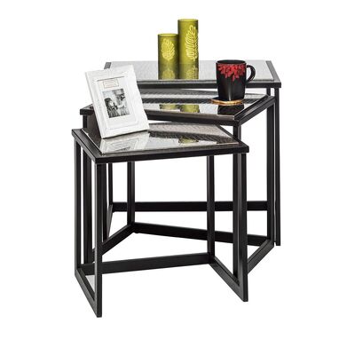 Black Iron Nested Tables With Stainless Steel Top In Set Of 3