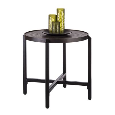 Small Round Iron Black Side Table With Copper Finish Top