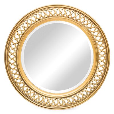 Decorative Wooden Round Wall Mirror In Rustic Gold Finish