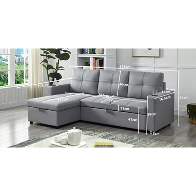 Sofa Bed Couch Lounge Modular Corner 3-Seat Rev - Light Grey